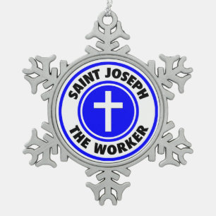 Saint Joseph the Worker Snowflake Pewter Christmas Ornament