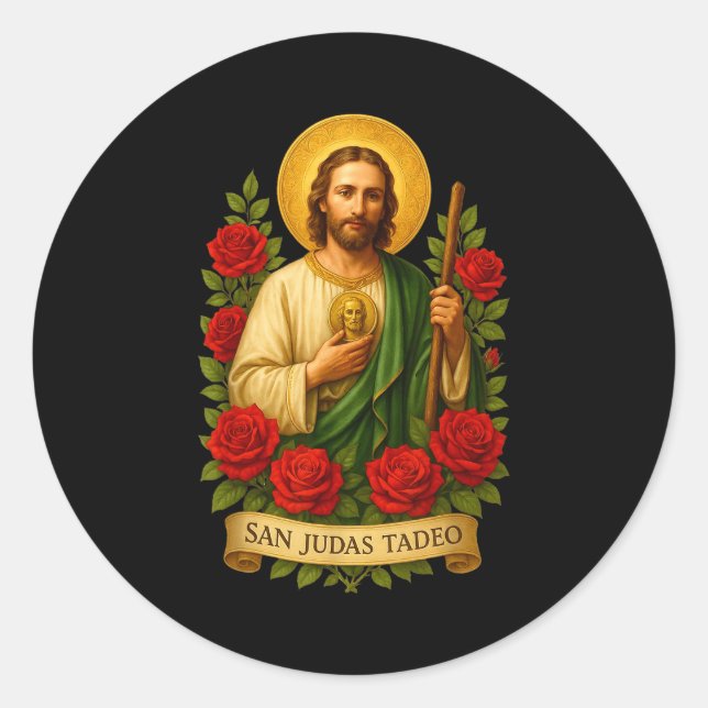 Saint Jude Thaddeus Catholic Art With Red Roses  Classic Round Sticker (Front)