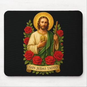 Saint Jude Thaddeus Catholic Art With Red Roses  Mouse Pad