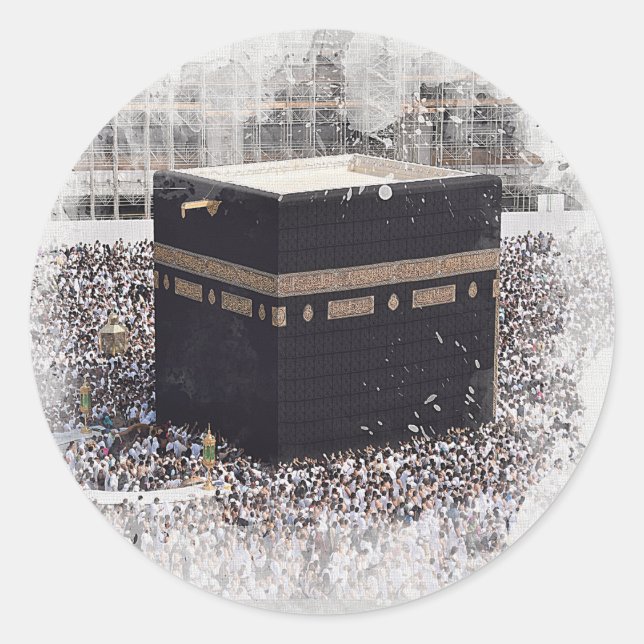 Saint Kaaba, Masjid Al Haram, watercolour illustra Classic Round Sticker (Front)
