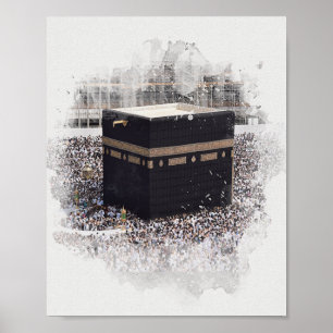 Saint Kaaba, Masjid Al Haram, watercolour illustra Poster