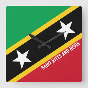 Saint Kitts and Nevis Flag Dazzling Patriotic Square Wall Clock