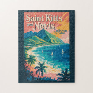 Saint Kitts and Nevis Landscape Illustration Retro Jigsaw Puzzle