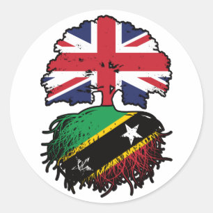 Saint Kitts Kittitian British UK Tree Roots Flag Classic Round Sticker