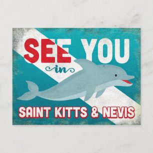 Saint Kitts & Nevis Dolphin - Retro Vintage Travel Postcard