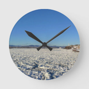 Saint Lawrence River in Winter, Quebec, Canada Round Clock