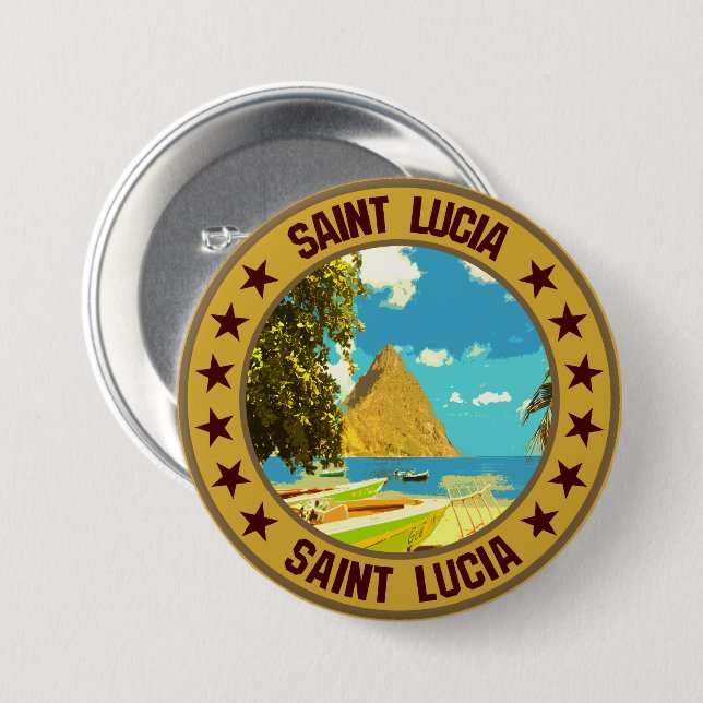 Saint Lucia                                        7.5 Cm Round Badge (Front & Back)