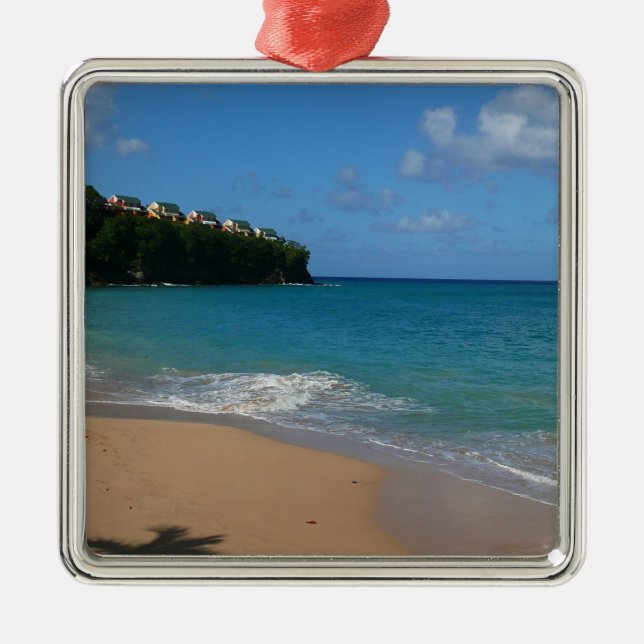 Saint Lucia Beach Tropical Vacation Landscape Metal Ornament (Front)