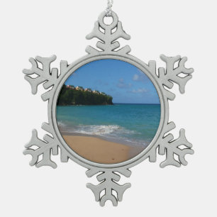 Saint Lucia Beach Tropical Vacation Landscape Snowflake Pewter Christmas Ornament