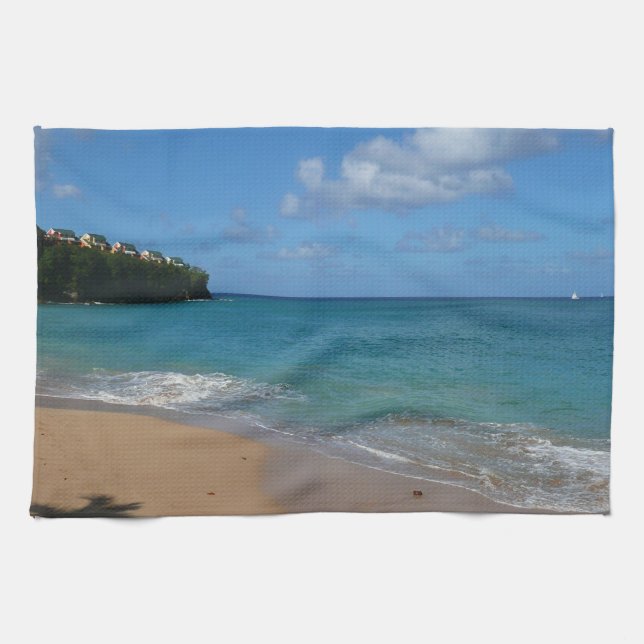 Saint Lucia Beach Tropical Vacation Landscape Tea Towel (Horizontal)