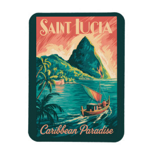 Saint Lucia Boat Illustration Travel Art Vintage Magnet