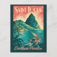Saint Lucia Boat Illustration Travel Art Vintage