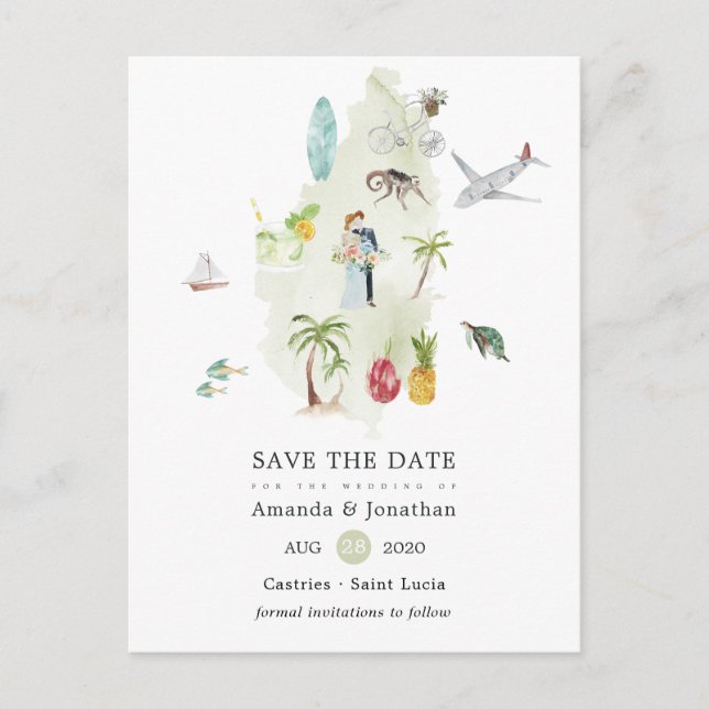 Saint Lucia Destination Wedding Save the Date Announcement Postcard (Front)