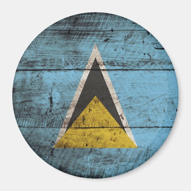 Saint Lucia Flag on Old Wood Grain Magnet (Front)