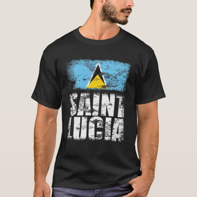 Saint Lucia Flag T Shirt Saint Lucian Flag Tee Gif (Front)