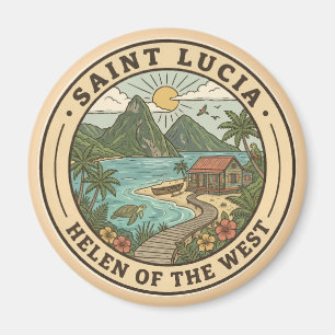 Saint Lucia Illustration Travel Art Badge Magnet