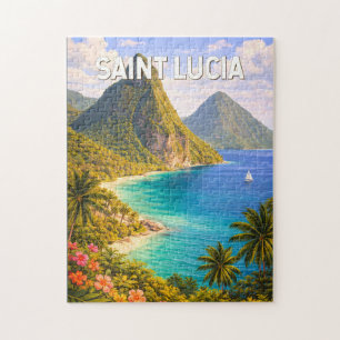 Saint Lucia Illustration Travel Art Vintage Jigsaw Puzzle