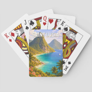 Saint Lucia Illustration Travel Art Vintage Playing Cards