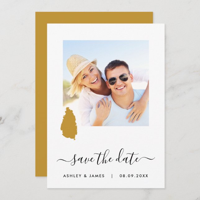 Saint Lucia Map Photo Wedding Save the Date Card (Front/Back)