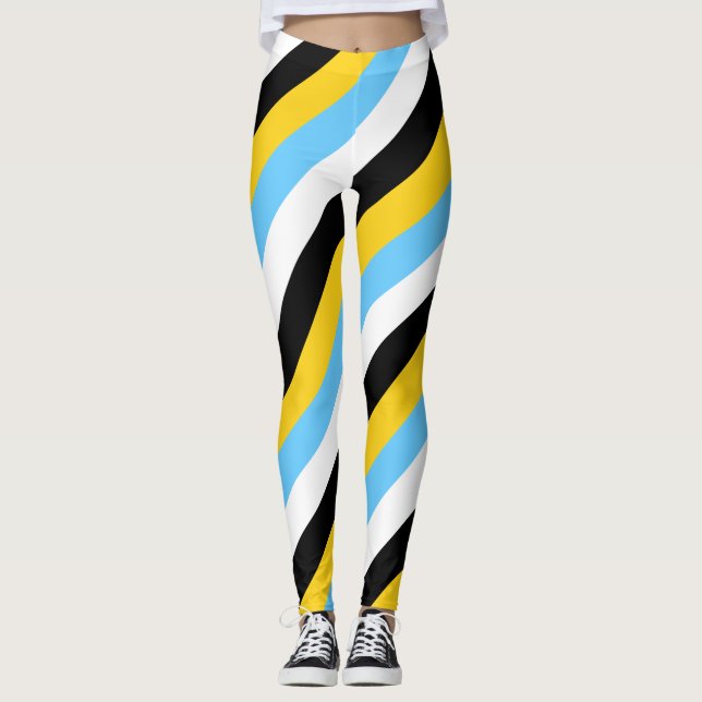 Saint Lucia National Flag Colours Diagonal Striped Leggings (Front)