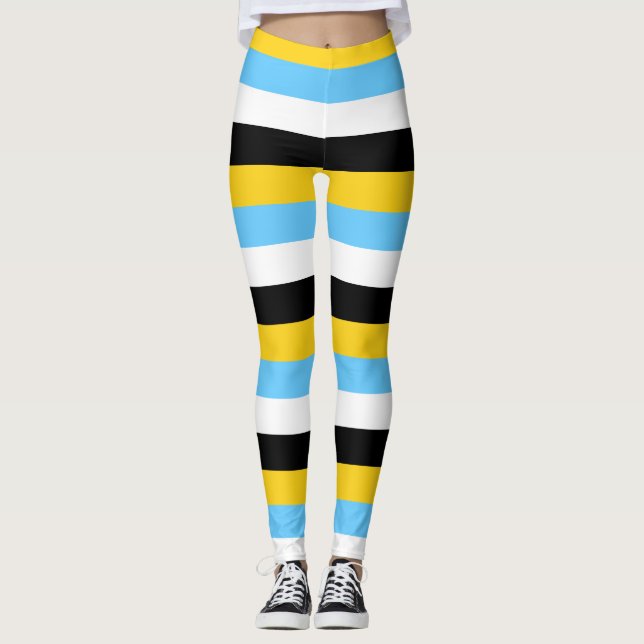 Saint Lucia National Flag Colours Horizontal Strip Leggings (Front)