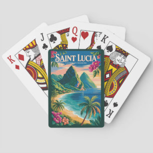 Saint Lucia Pitons Illustration Travel Art Vintage Playing Cards