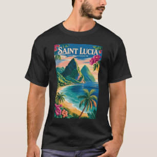Saint Lucia Pitons Illustration Travel Art Vintage T-Shirt