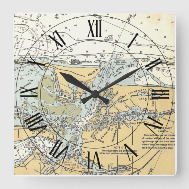 Saint Lucie Inlet Florida USA Nautical Map ~ Square Wall Clock (Front)
