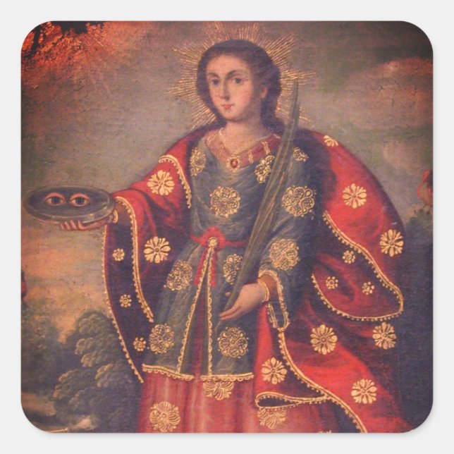 Saint Lucy in the style of Cusco School Square Sticker (Front)