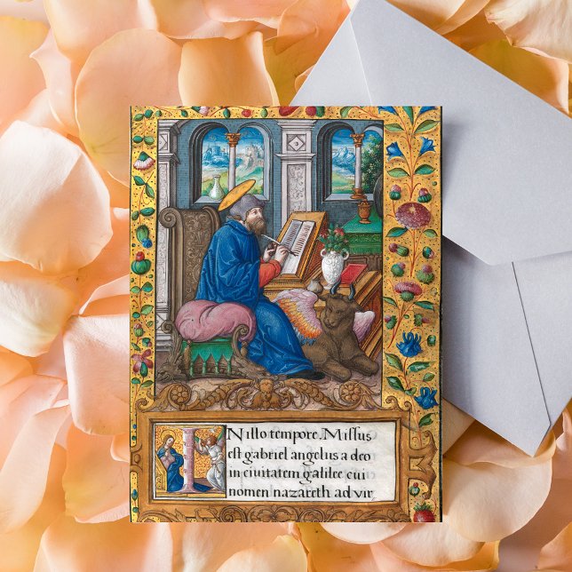 Saint Luke Evangelist Bible Mediaeval Manuscript Postcard (Saint Luke Evangelist Bible Medieval Manuscript Catholic Christian Postcard)