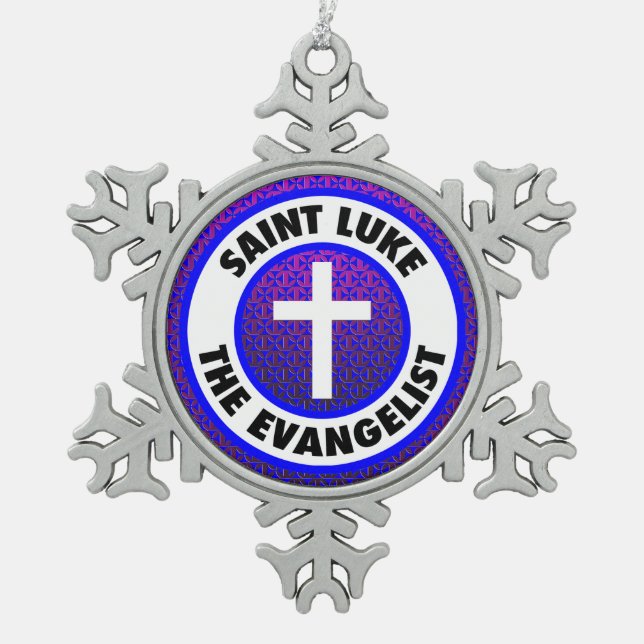 Saint Luke the Evangelist Snowflake Pewter Christmas Ornament (Front)