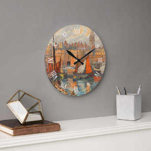 Saint Malo, France, Vintage Travel Poster Art Large Clock