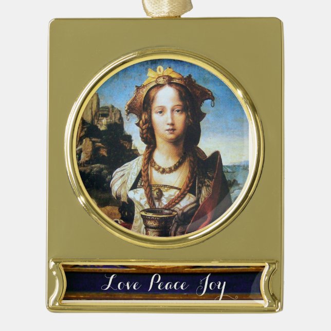 SAINT MARIA MAGDALENE GOLD PLATED BANNER ORNAMENT (Front)