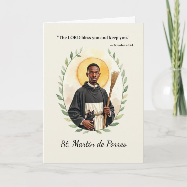 Saint Martin de Porres Gods Peace with Scripture Card (Front)