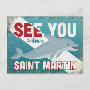 Saint Martin Dolphin - Retro Vintage Travel Postcard