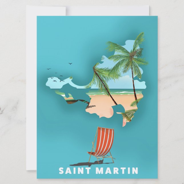 Saint Martin Illustrated map. Invitation (Front)