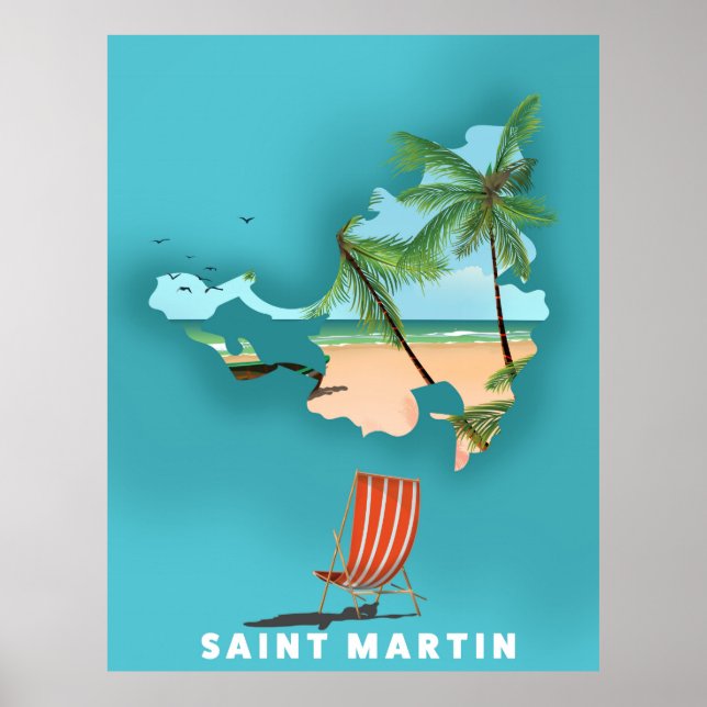 Saint Martin Illustrated map. Poster (Front)