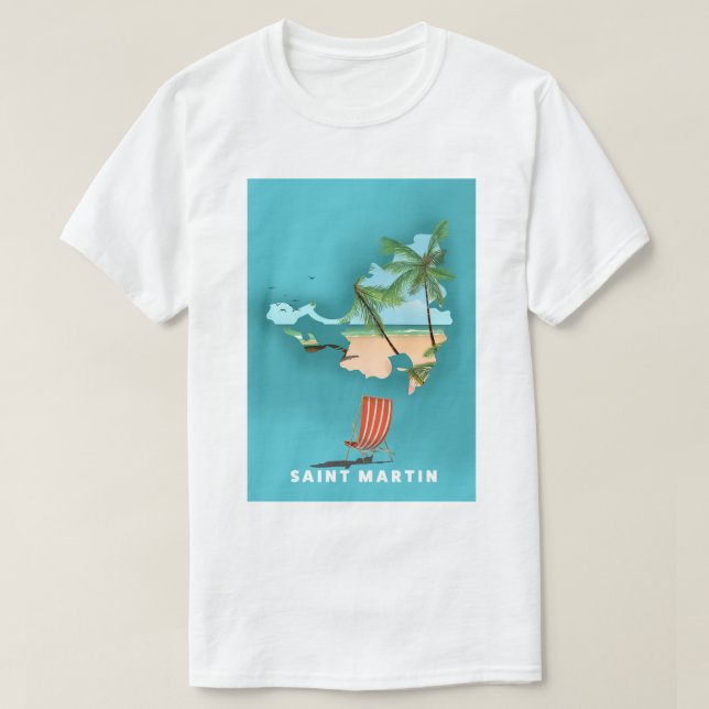 Saint Martin Illustrated map. T-Shirt (Design Front)