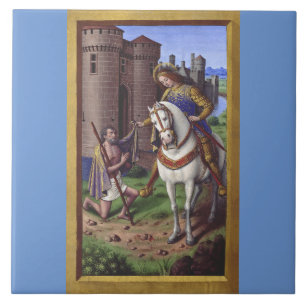 Saint Martin of Tours cutting his cloak in two Ceramic Tile