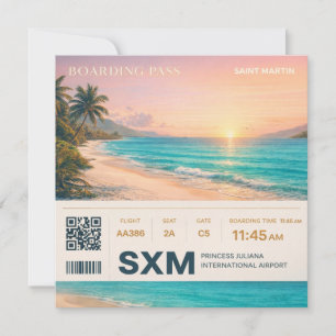 Saint Martin SXM Boarding Pass Sunset Holiday Card