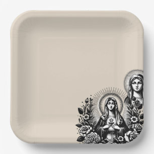 Saint Mary Catholic Christian Champagne Beige Paper Plate