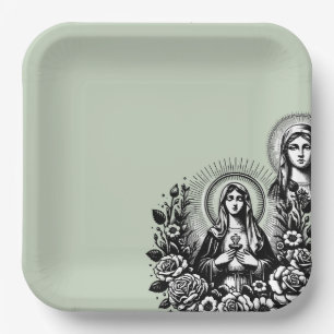 Saint Mary Catholic Christian Soft Sage Green Paper Plate
