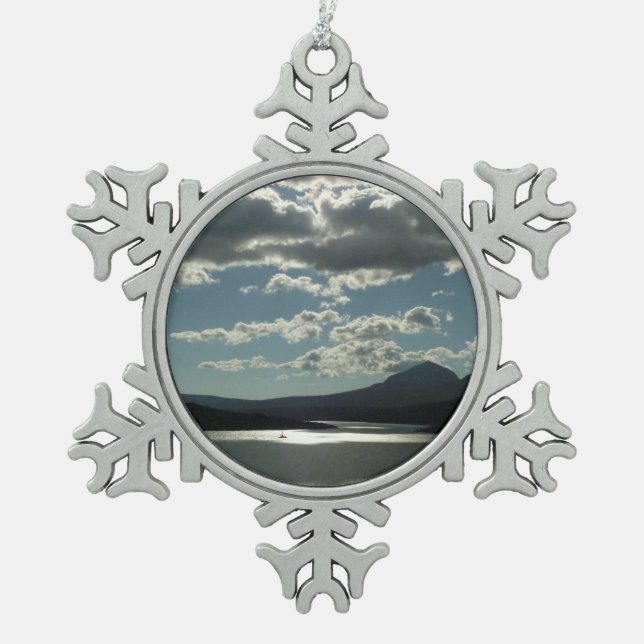 Saint Mary Lake I at Glacier National Park Snowflake Pewter Christmas Ornament (Front)