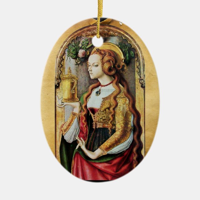 SAINT MARY MAGDALENE , Parchment Ceramic Tree Decoration (Front)