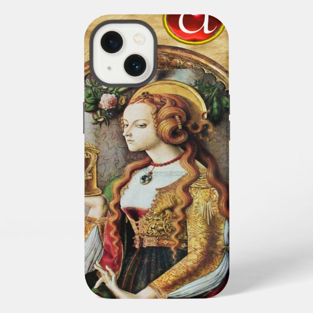 SAINT MARY MAGDALENE Parchment Ruby Gem Monogram iPhone Case (Back)