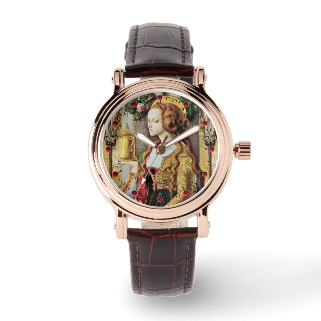 SAINT MARY MAGDALENE Pink Gemstones Wrist Watch (Front)