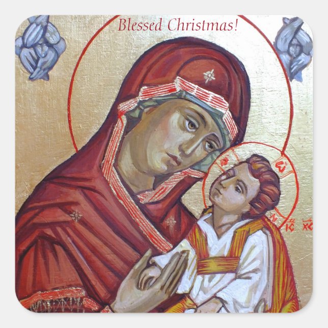 Saint Mary Theotokos Byzantine Style Icon Square Sticker (Front)