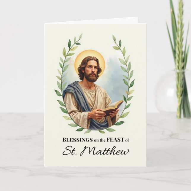 Saint Matthew Feast Day Blessings Leafy Wreath Card (Front)