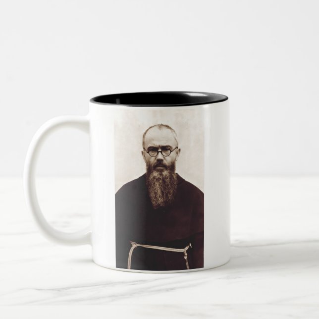 Saint Maximilian Kolbe Polish Catholic priest Two-Tone Coffee Mug (Left)