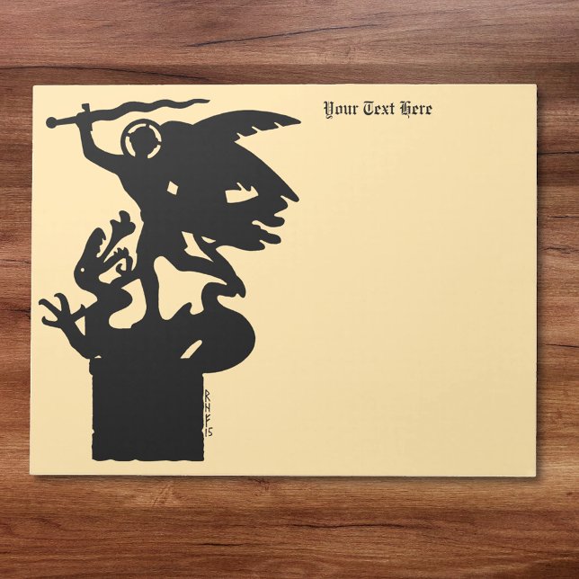 Saint Michael and Dragon Notepad (Saint Michael and Dragon Notepad on Wooden Desk)
